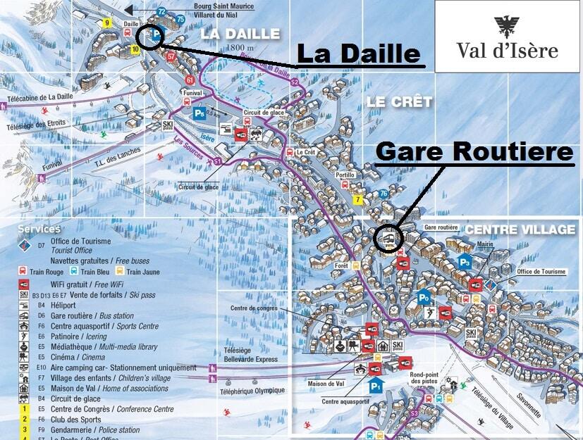 Val d'Isere Airport Transfer Bus Stop Map