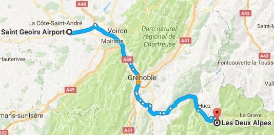 Aéroport de Grenoble à Les Deux Alpes Itinéraire