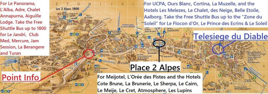 Map of Ben's Bus Stops in Les Deux Alpes Map of Ben's Bus Stops in Les Deux Alpes