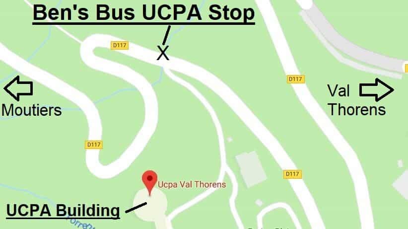 Carte de l'arrêt de bus UCPA à Val Thorens