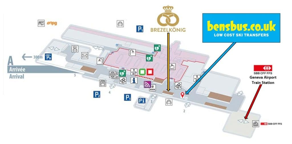Location Bens Bus Desk at Geneva Airport Terminal 1