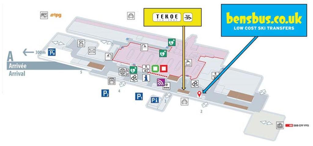 Location of Bens Bus Desk at Geneva Airport Terminal 1