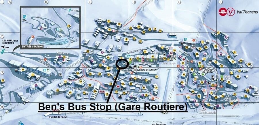 Map of Ben's Bus Stops in Val Thorens