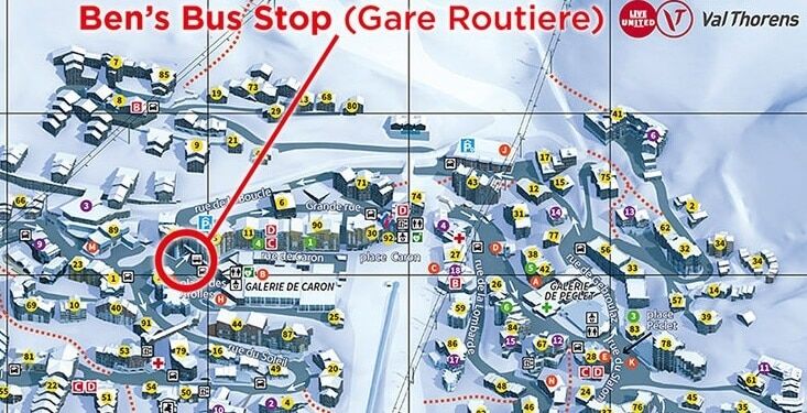 Arrêt de bus pour la navette aéroport Val Thorens Gare Routiere