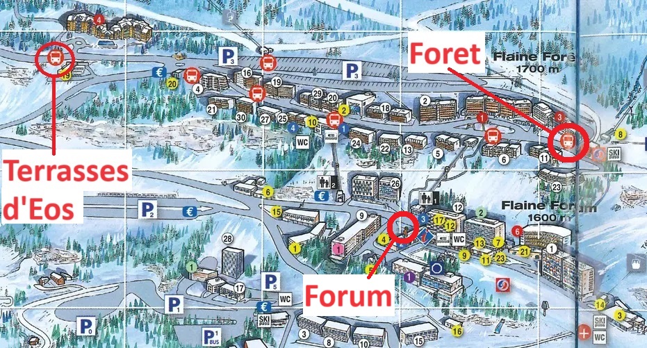 Map of Ben's Bus Stops in Flaine