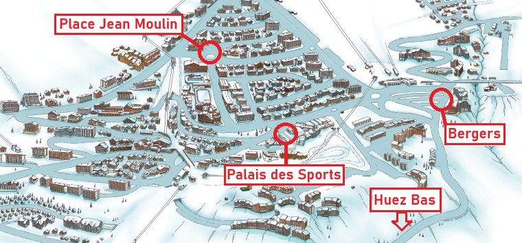 Alpe d'Huez Map of Ben's Bus Stops